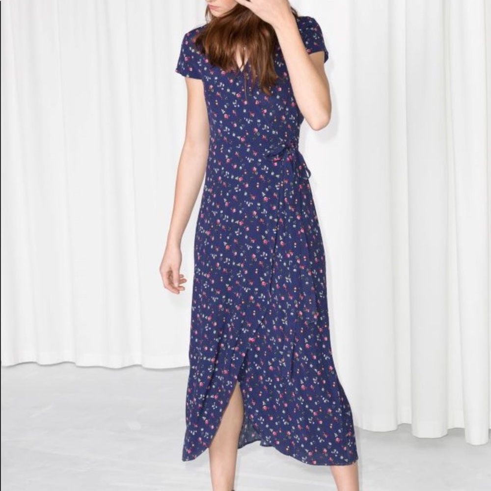 & Other Stories blue floral midi wrap dress